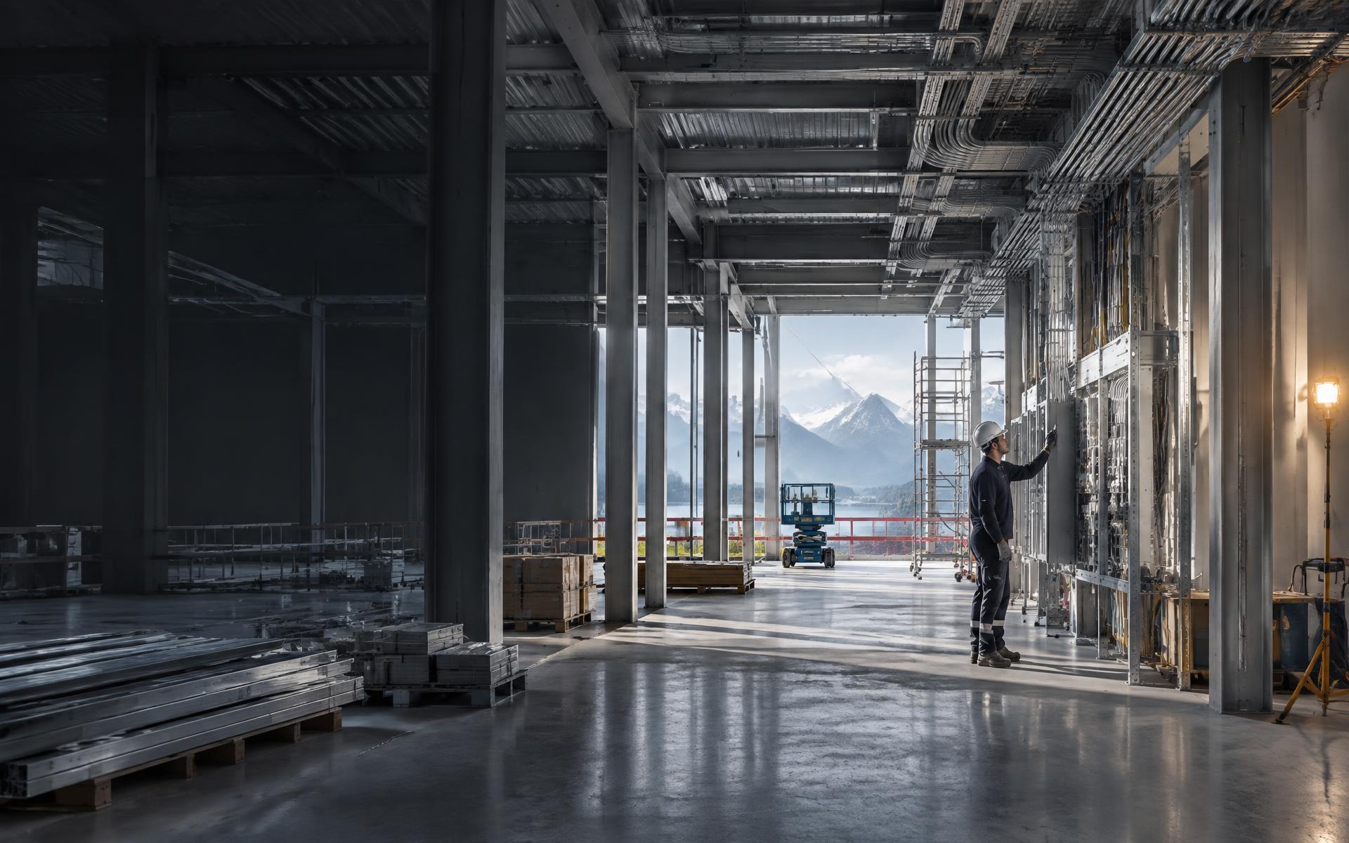 Moderner Industriebau mit Elektroinstallationen